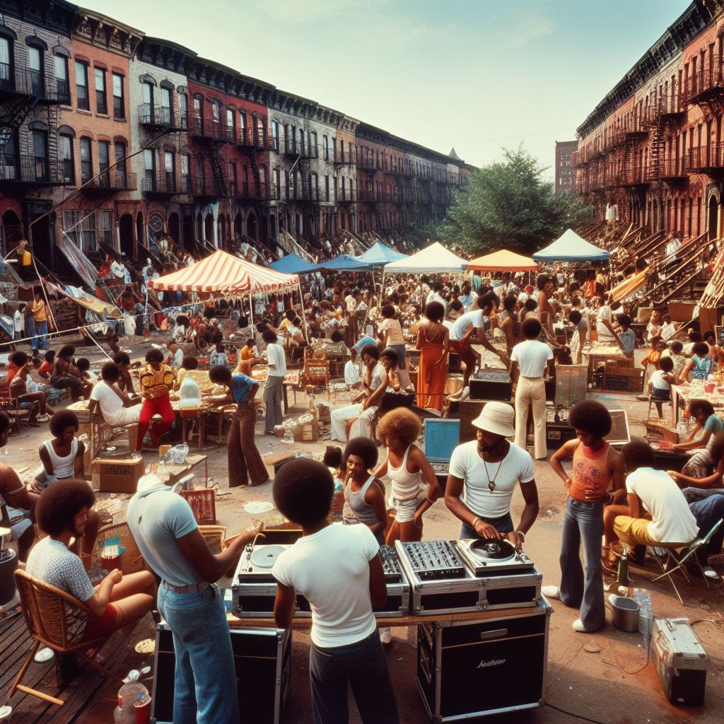 AI generated image of a bronx block party.