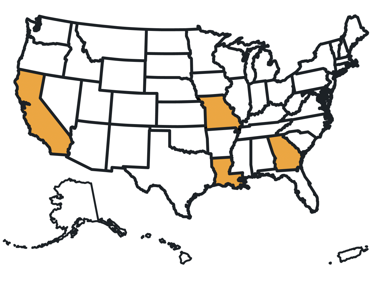 Image I created of a map of the U.S with the different areas where styles of rap originated.